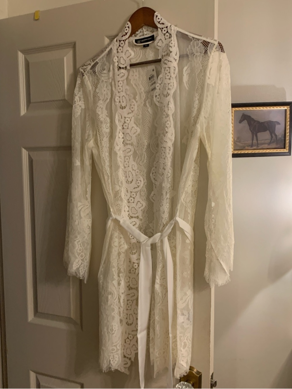INC International Concepts Cream Lace-Trim Knit Blouse - Large